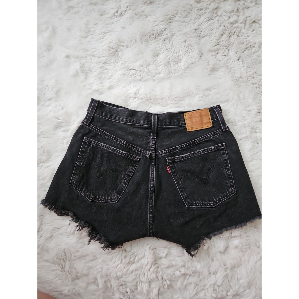 Levi's Premium 501 Original High Rise Distressed Denim Shorts W28 Black